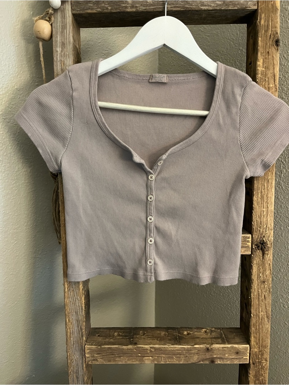 Brandy Melville Mauve-Taupe Ribbed Button-Front Crop Top
